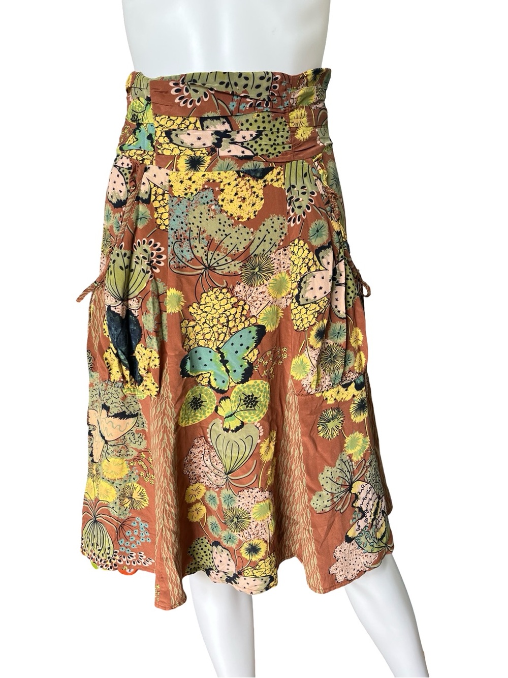 Vintage Y2K Nanette Lepore Silk Skirt Floral Butterfly Fairy Womens size 2